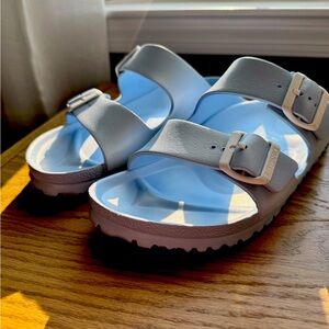 Women's size 10 Light blue Birkenstock Arizona Essentials RVA Slide Sandal